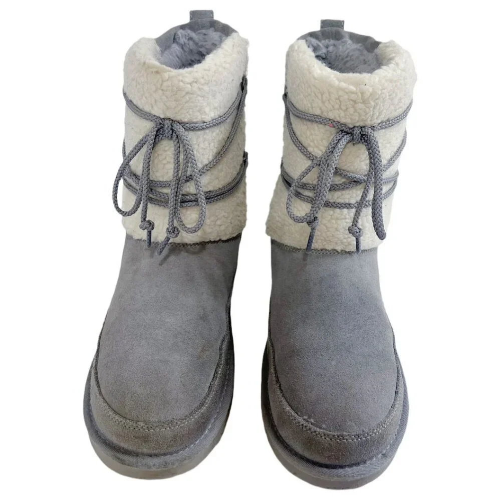 Koolaburra by UGG Michon Short For Women Grey Fuzzy Sheepskin Boots Size 10